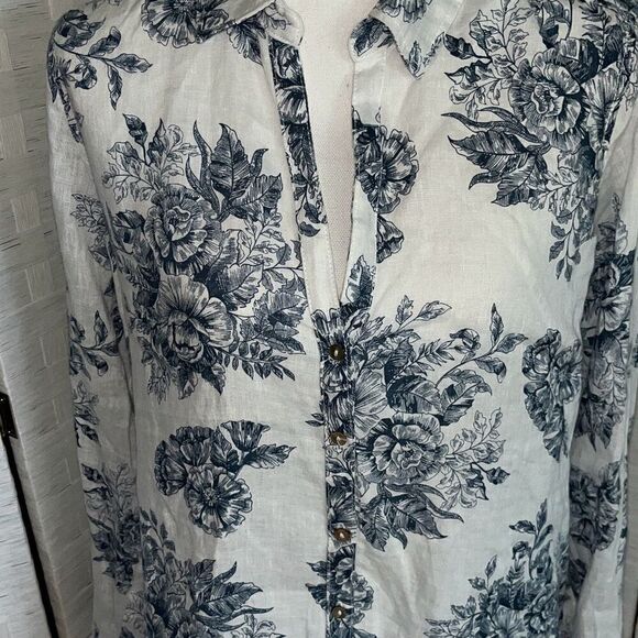 Beautiful Rachel Zoe Linen Shirt Floral Long Sleeve Button Down Top 100% Linen - Picture 2 of 14
